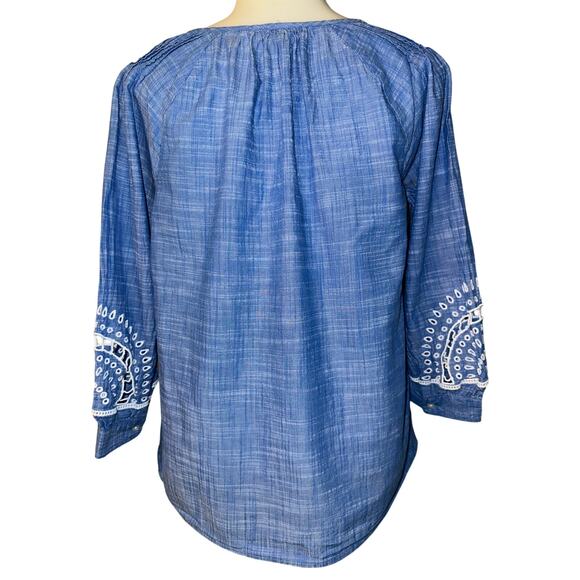 Talbots Women’s Size Small Embroidered Eyelet Tassel Tie Top Peasant Blouse - Picture 3 of 8